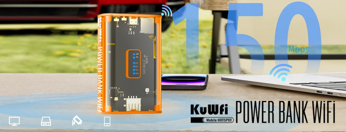 KuWFi 5200mAh 4G Mobile Router 150Mbps Potteble Travel Modem  2.4G Wireless Wi-Fi USB Output TypeC Charging Nano SIM Card Slot