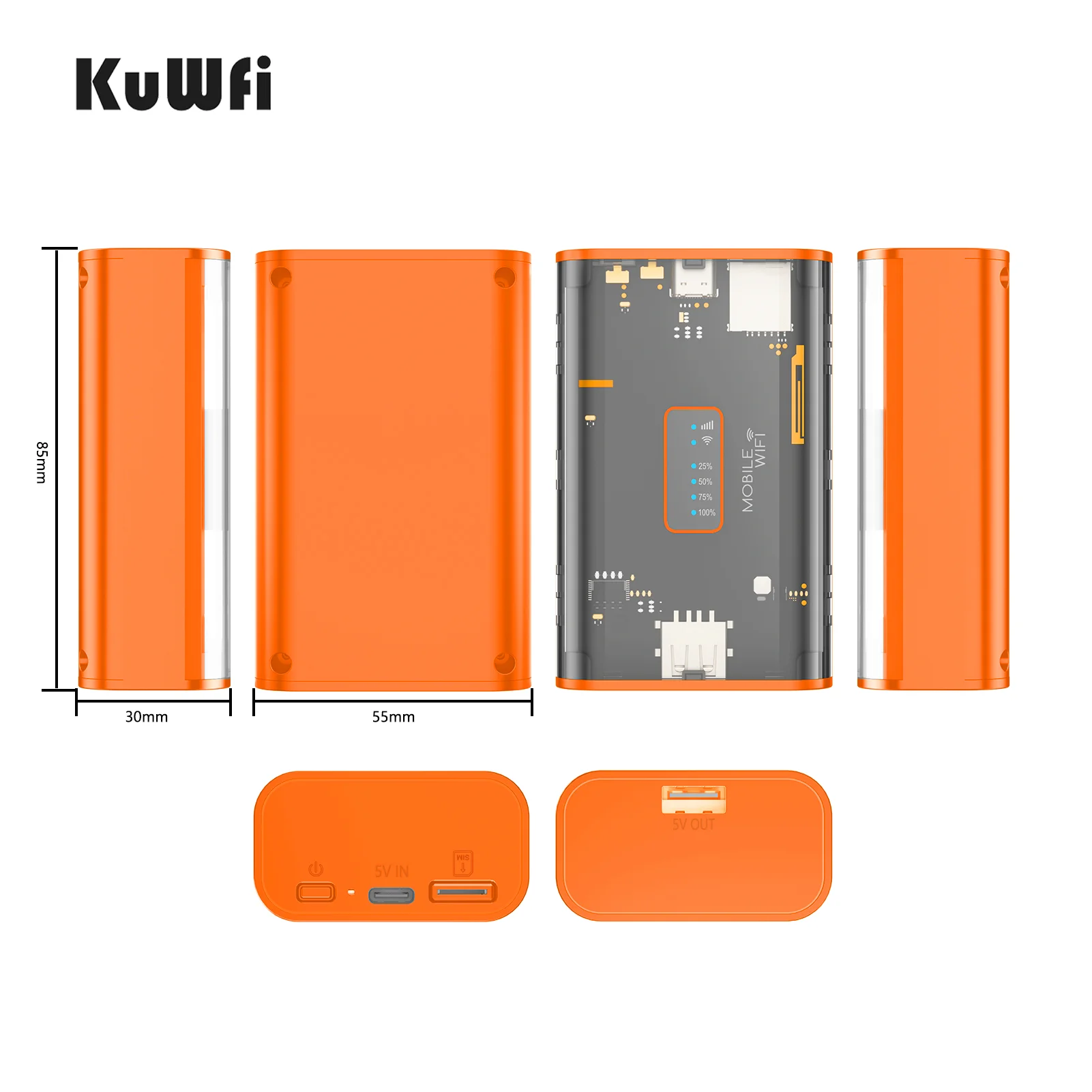 KuWFi 5200mAh 4G Mobile Router 150Mbps Potteble Travel Modem  2.4G Wireless Wi-Fi USB Output TypeC Charging Nano SIM Card Slot