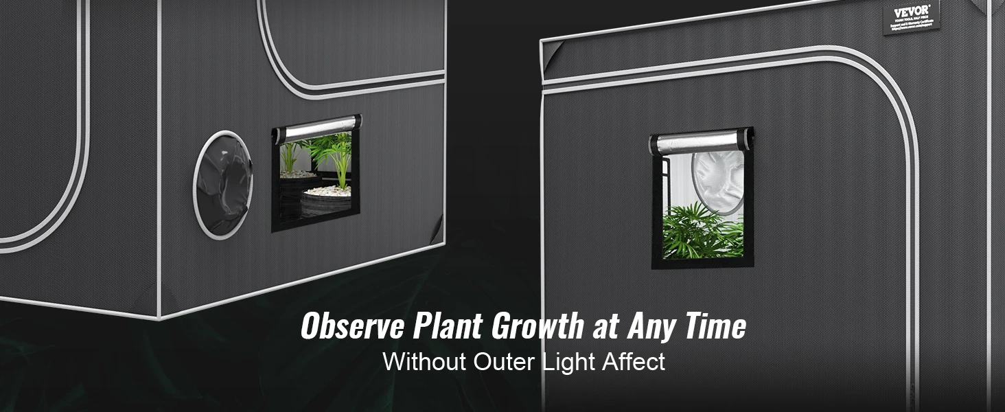 SucceBuy Grow Tent High Reflective 2000D Mylar Hydroponic Growing Tent with Observation Window Tool Bag for Indoor Plant Growing