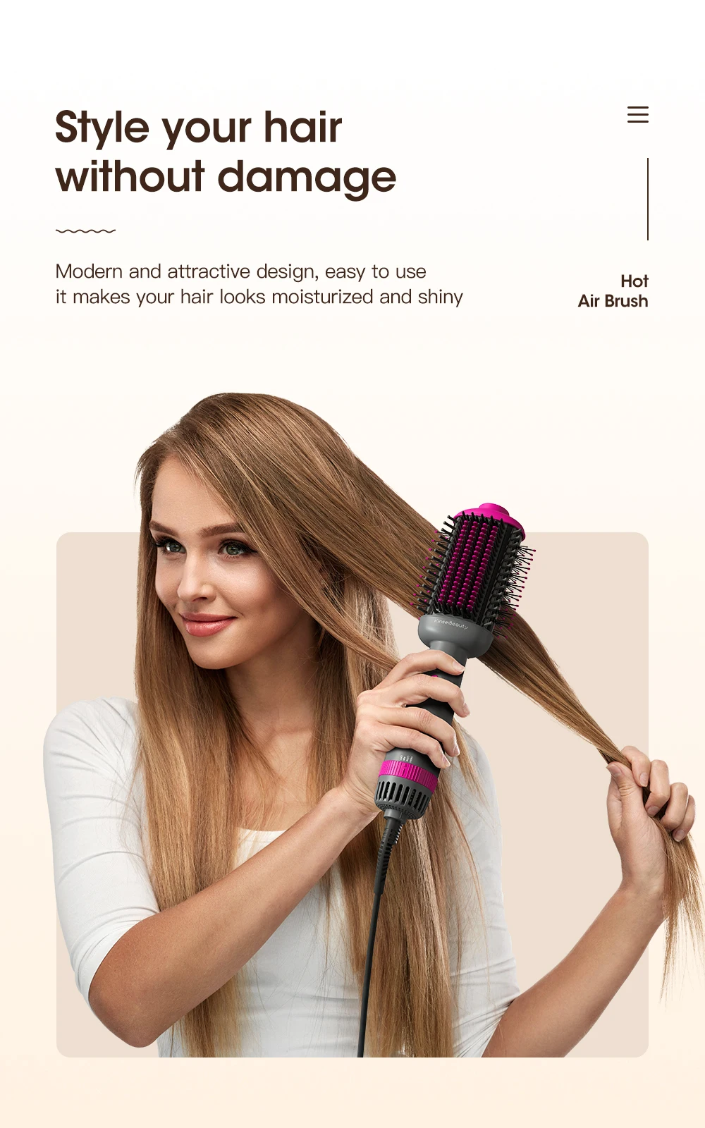Kinseibeauty Hair Dryer and Straightening Brush 2IN1 Ion Hair Straightener Hair Brush Electric Hot Air Brush Anti-ironing Blower