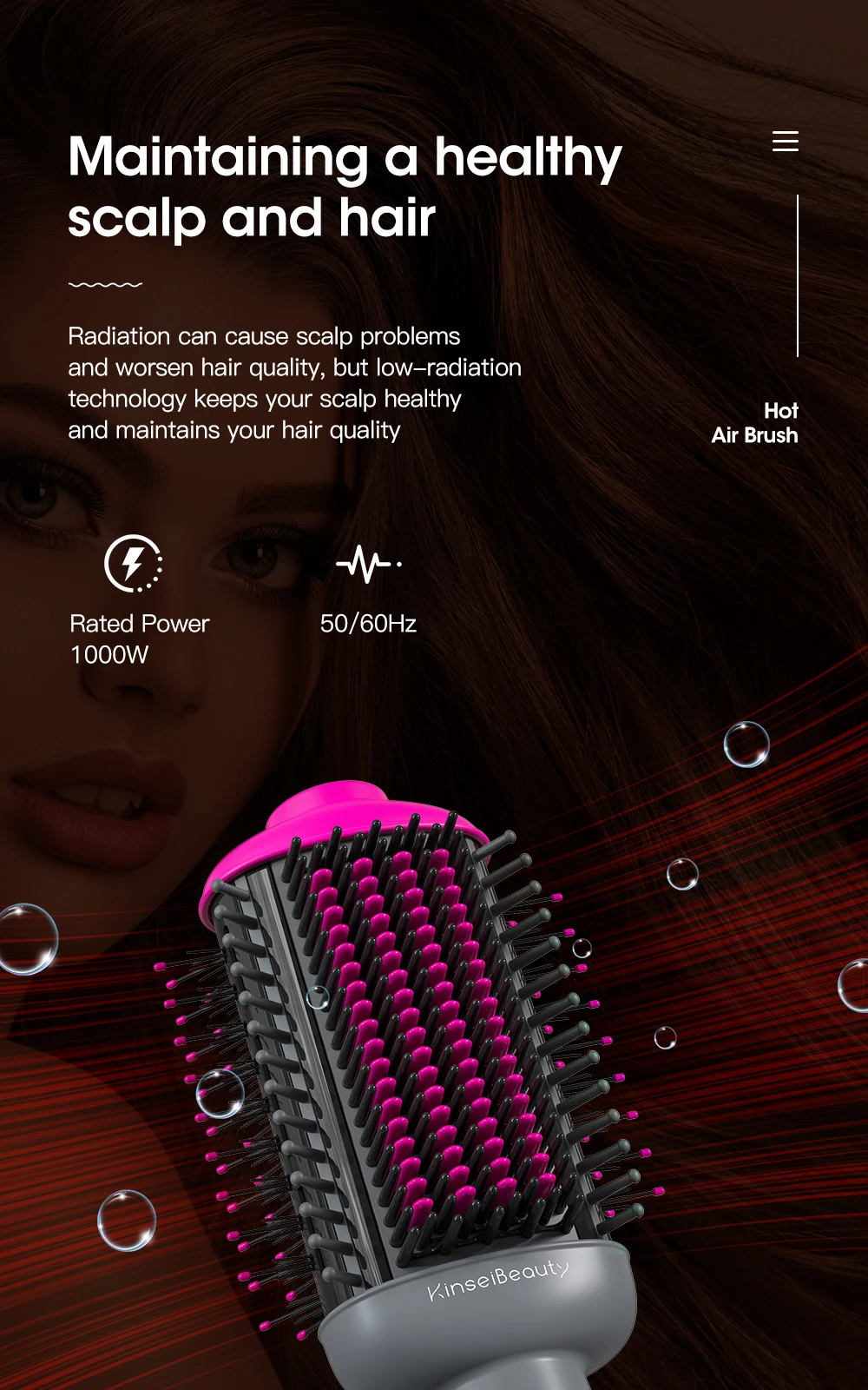 Kinseibeauty Hair Dryer and Straightening Brush 2IN1 Ion Hair Straightener Hair Brush Electric Hot Air Brush Anti-ironing Blower