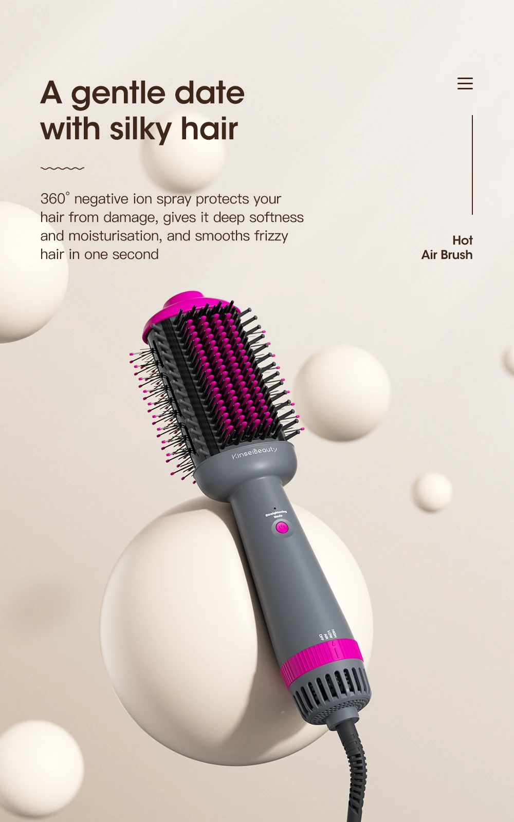 Kinseibeauty Hair Dryer and Straightening Brush 2IN1 Ion Hair Straightener Hair Brush Electric Hot Air Brush Anti-ironing Blower