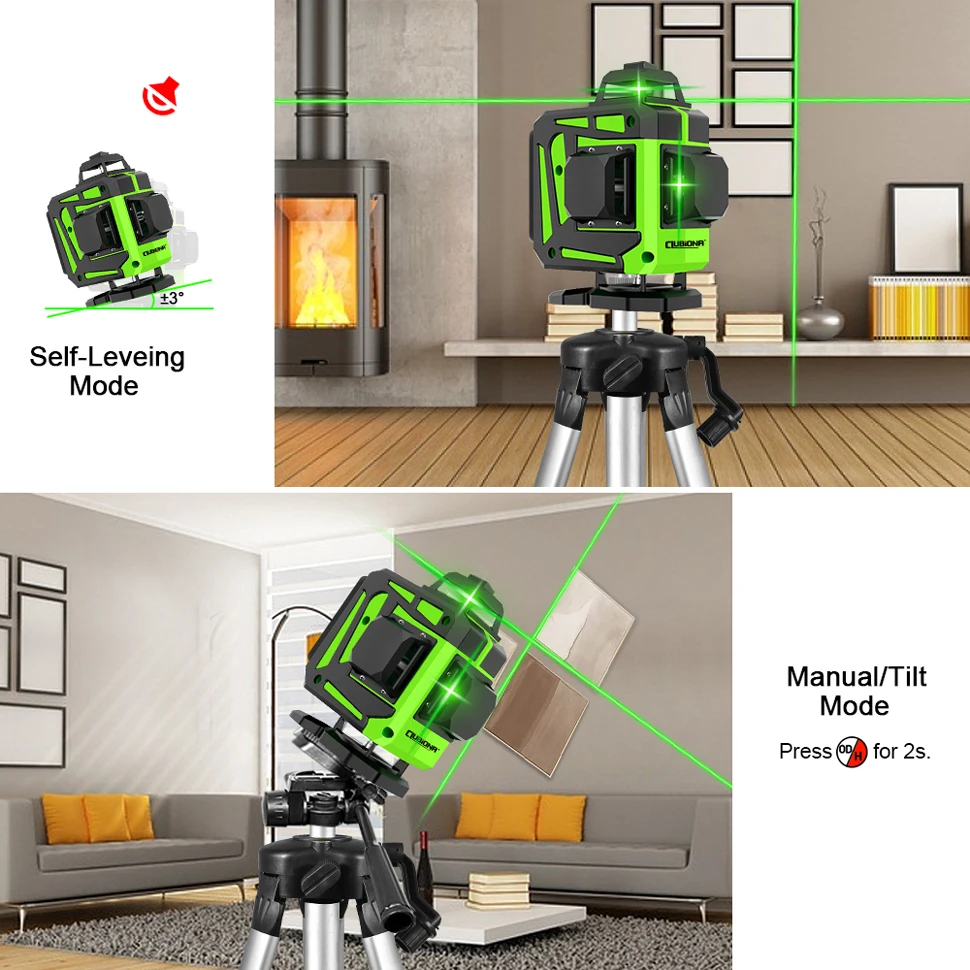 CLUBIONA 4D 16 lines Cross Line Laser Level Green Beam Line For Tiles Floor Multi function & Horizontal Vertical Self-Leveling