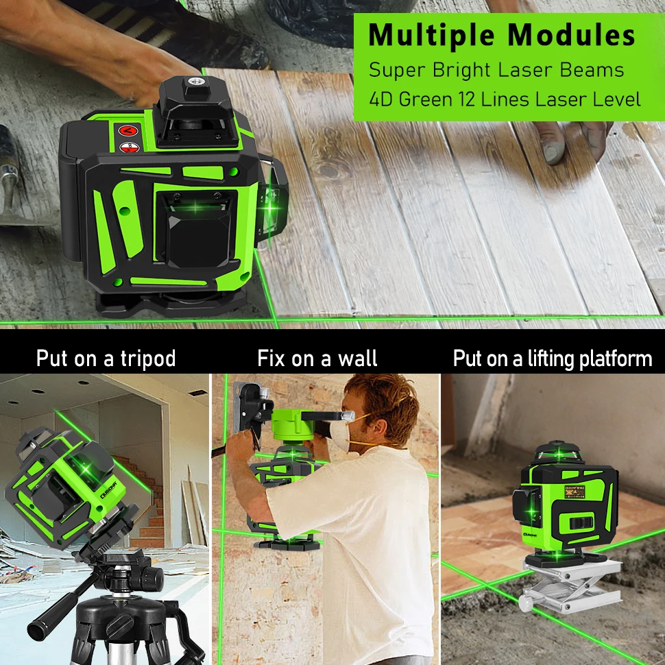 CLUBIONA 4D 16 lines Cross Line Laser Level Green Beam Line For Tiles Floor Multi function & Horizontal Vertical Self-Leveling