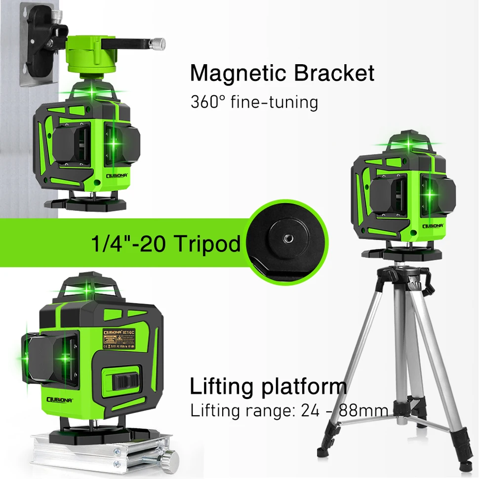 CLUBIONA 4D 16 lines Cross Line Laser Level Green Beam Line For Tiles Floor Multi function & Horizontal Vertical Self-Leveling