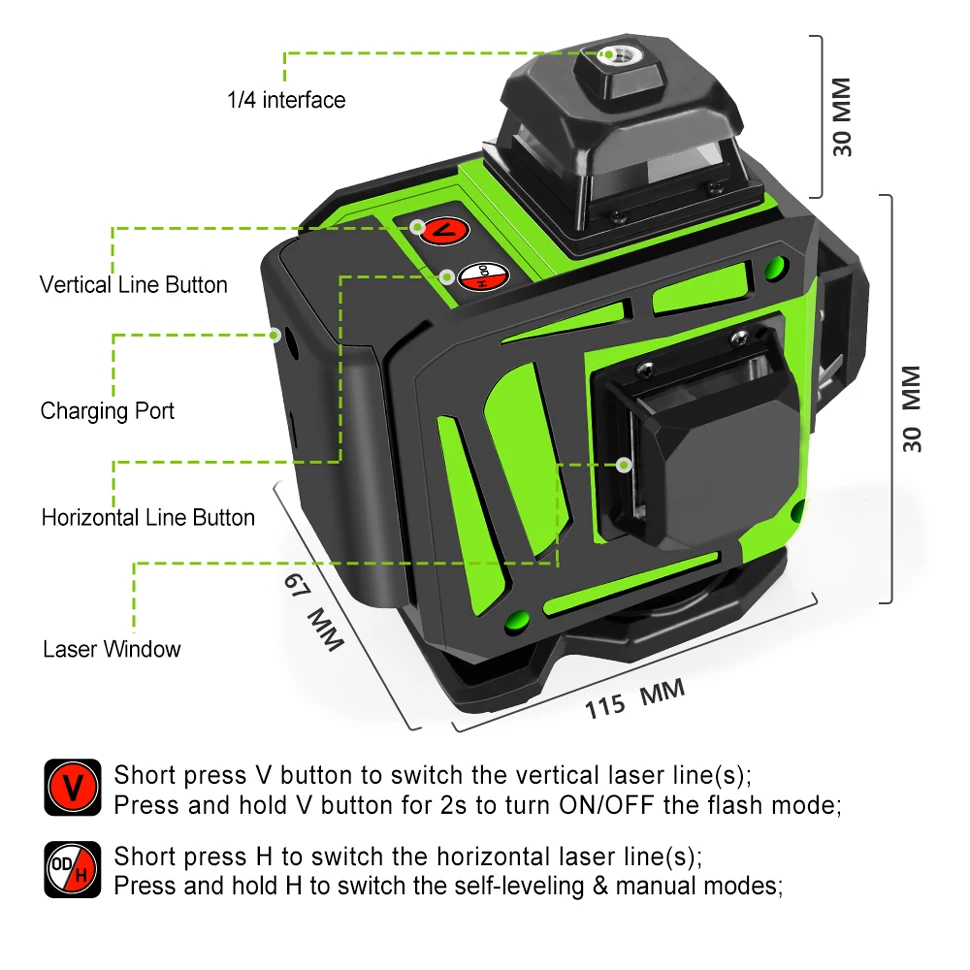 CLUBIONA 4D 16 lines Cross Line Laser Level Green Beam Line For Tiles Floor Multi function & Horizontal Vertical Self-Leveling