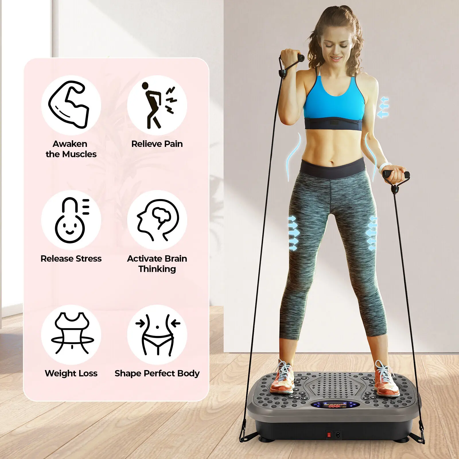 Vibration Plate Exercise Machine - Whole Body Workout Vibration Fitness Platform w/ Loop Bands - Home Training Equipment