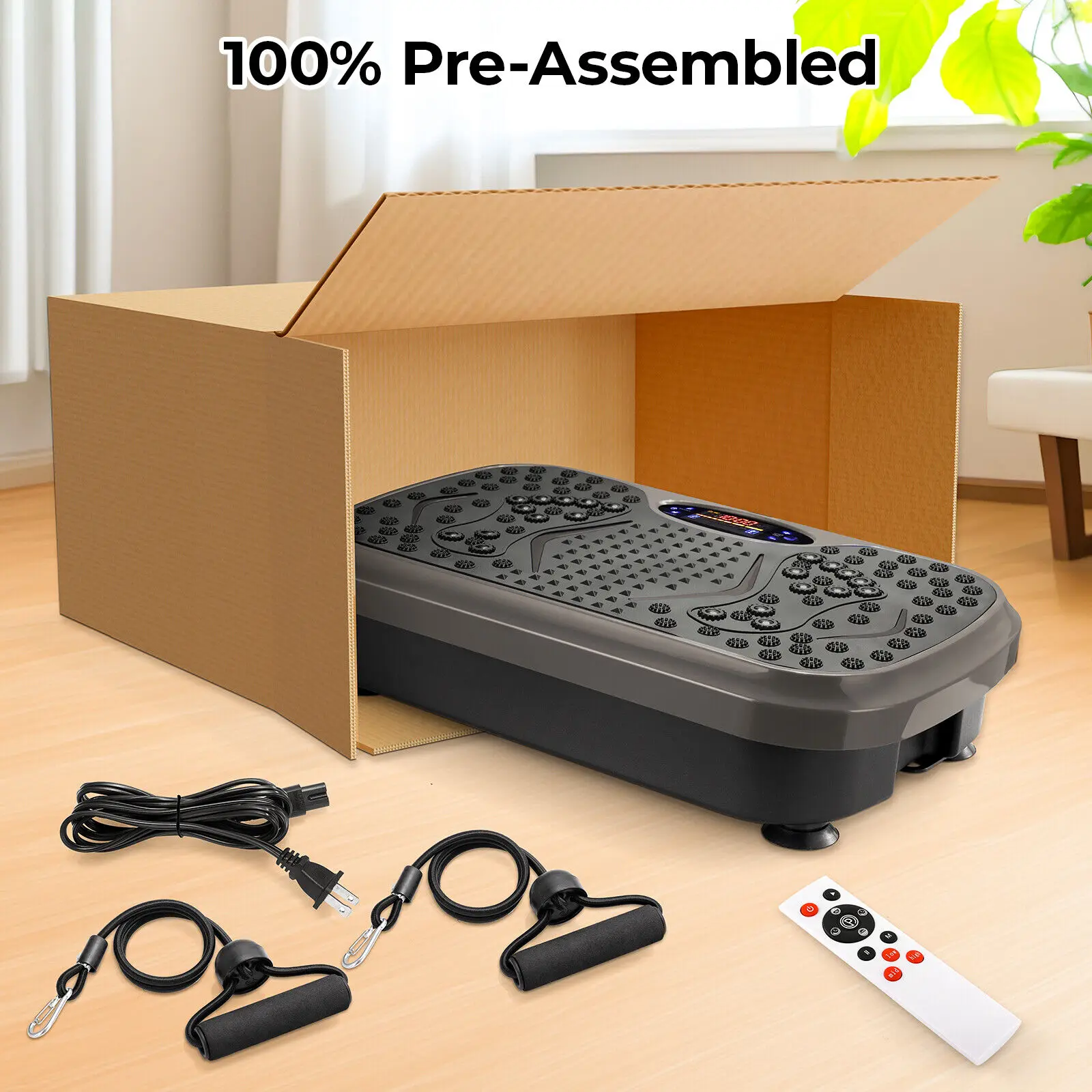 Vibration Plate Exercise Machine - Whole Body Workout Vibration Fitness Platform w/ Loop Bands - Home Training Equipment