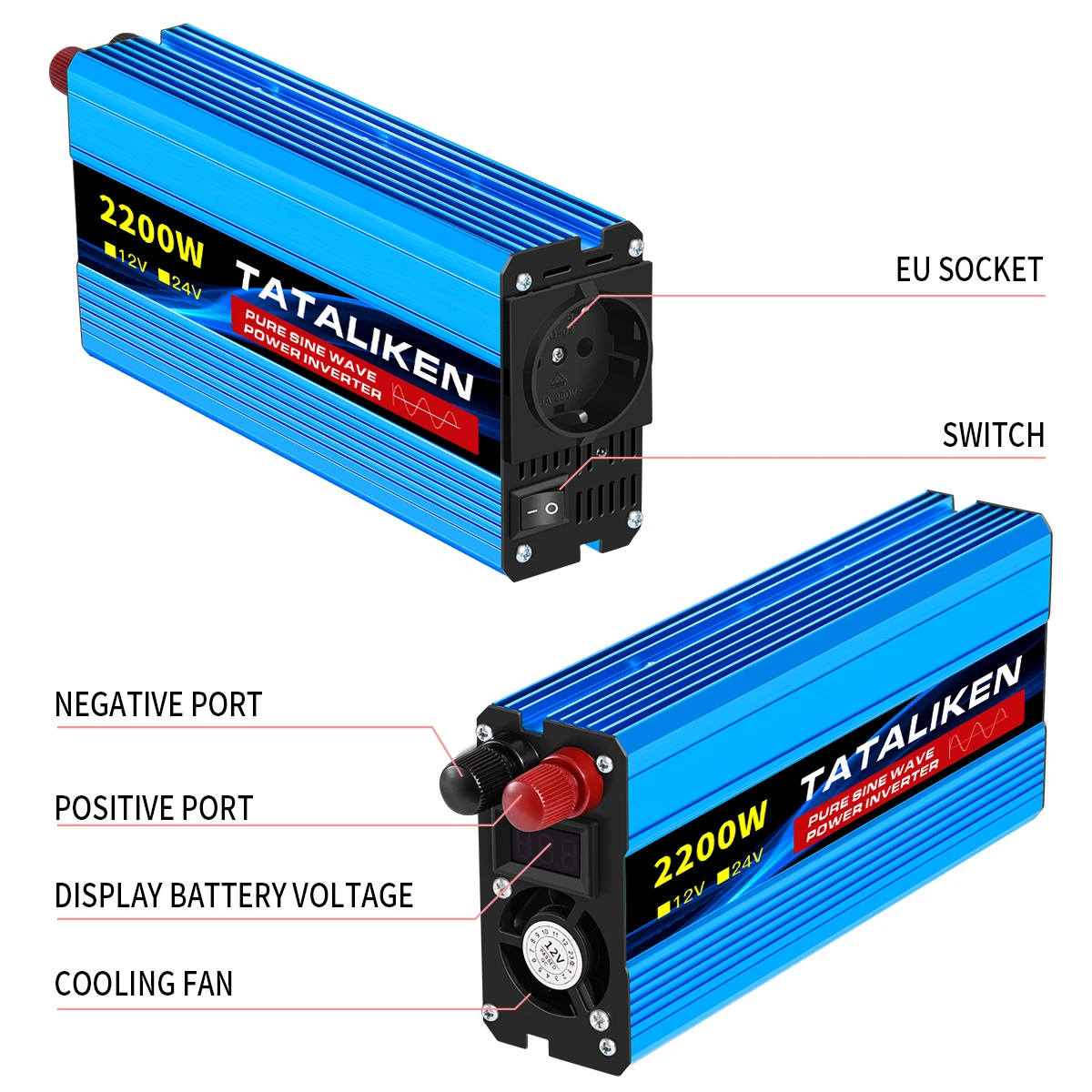 EU Socket Pure Sine Wave Inverter 1000W/300W/5000W/6000W DC 12V To AC 220V 50HZ Power Inverter Charger Converter Adapter