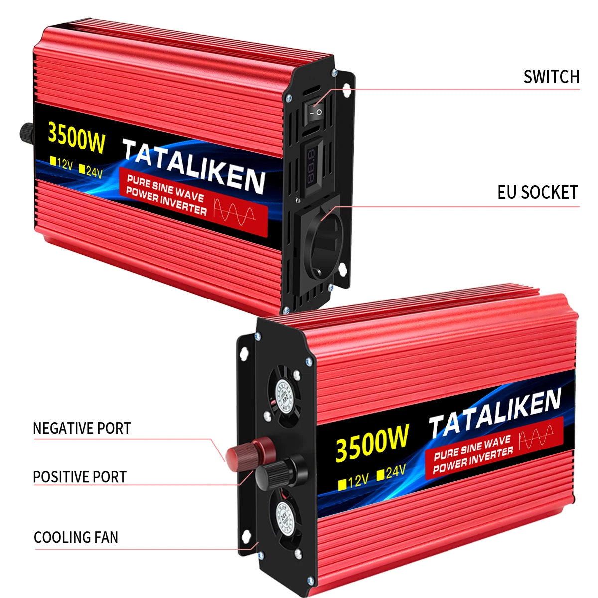 EU Socket Pure Sine Wave Inverter 1000W/300W/5000W/6000W DC 12V To AC 220V 50HZ Power Inverter Charger Converter Adapter