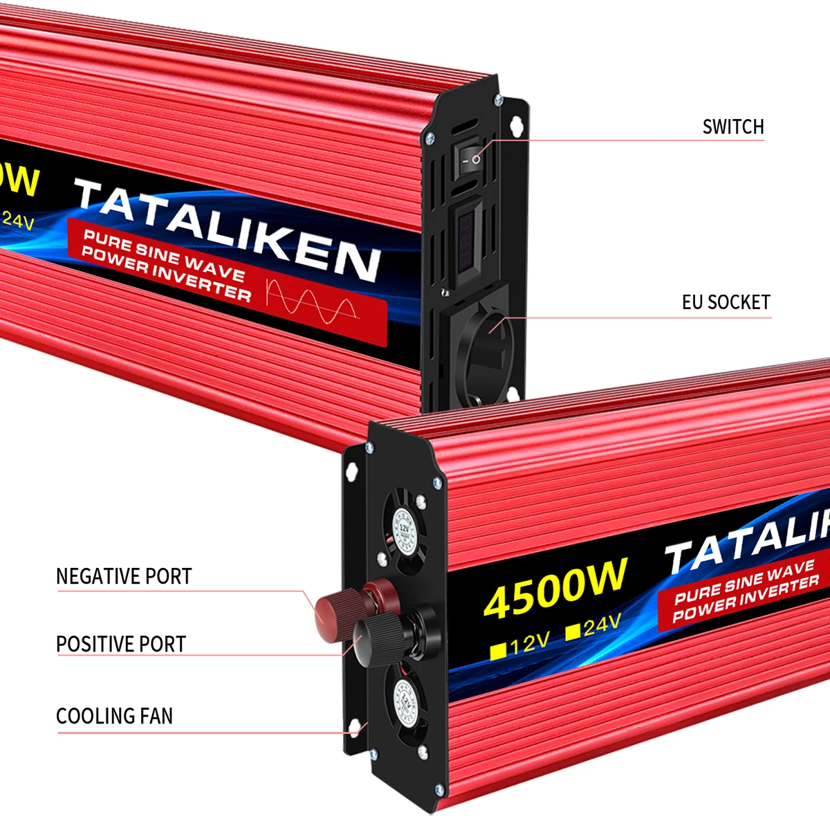 EU Socket Pure Sine Wave Inverter 1000W/300W/5000W/6000W DC 12V To AC 220V 50HZ Power Inverter Charger Converter Adapter