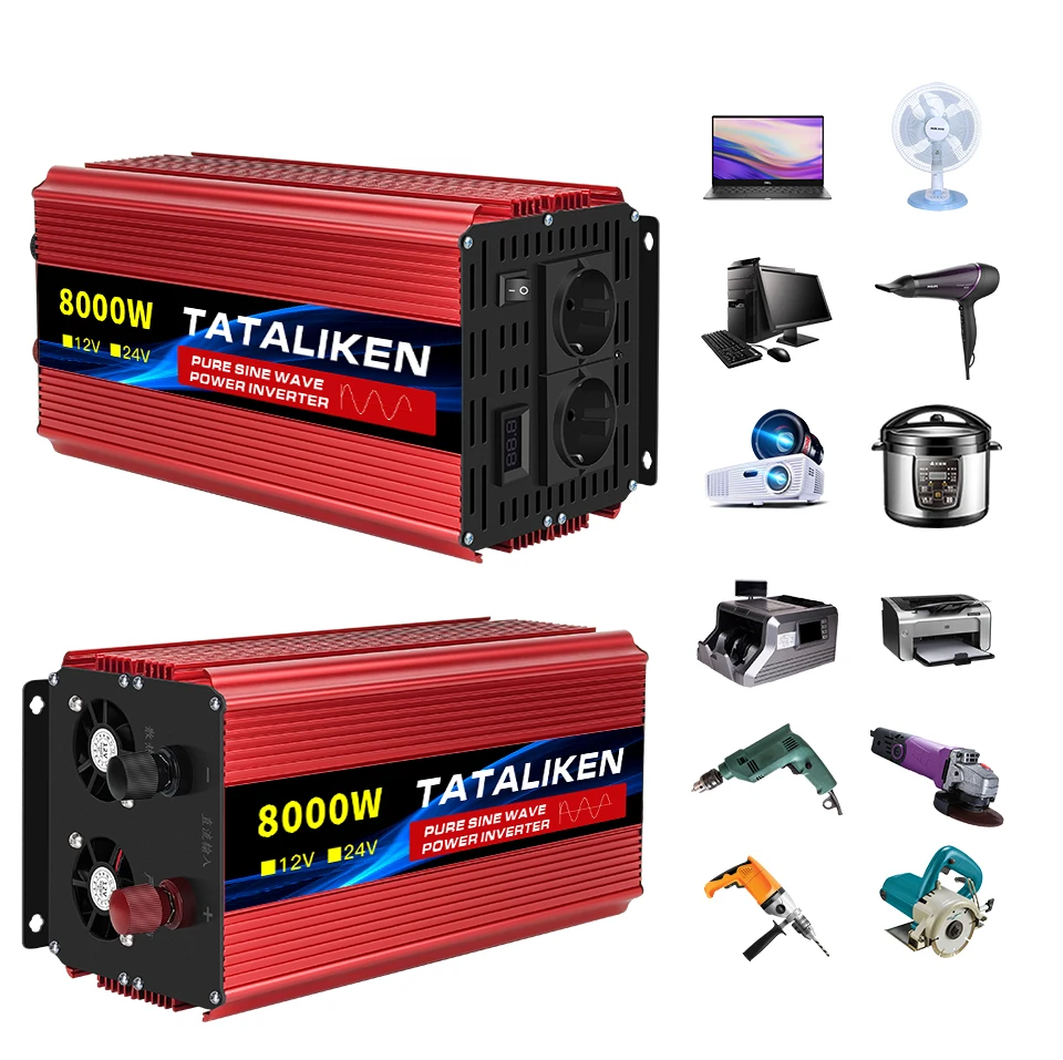 EU Socket Pure Sine Wave Inverter 1000W/300W/5000W/6000W DC 12V To AC 220V 50HZ Power Inverter Charger Converter Adapter