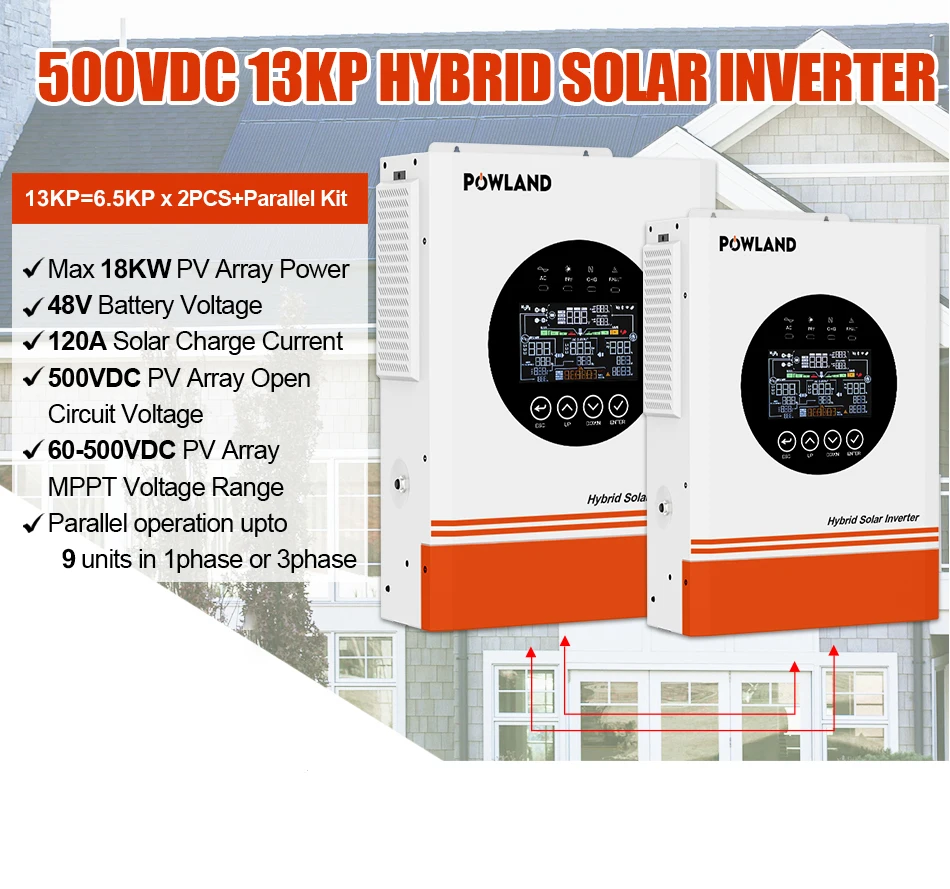 POWLAND 13KW Soalr Inverter MPPT 120A Charger PV Input 500Vdc 18000W 220VAC 48VDC Pure Sine Wave inverter DC/AC With WiFI BMS