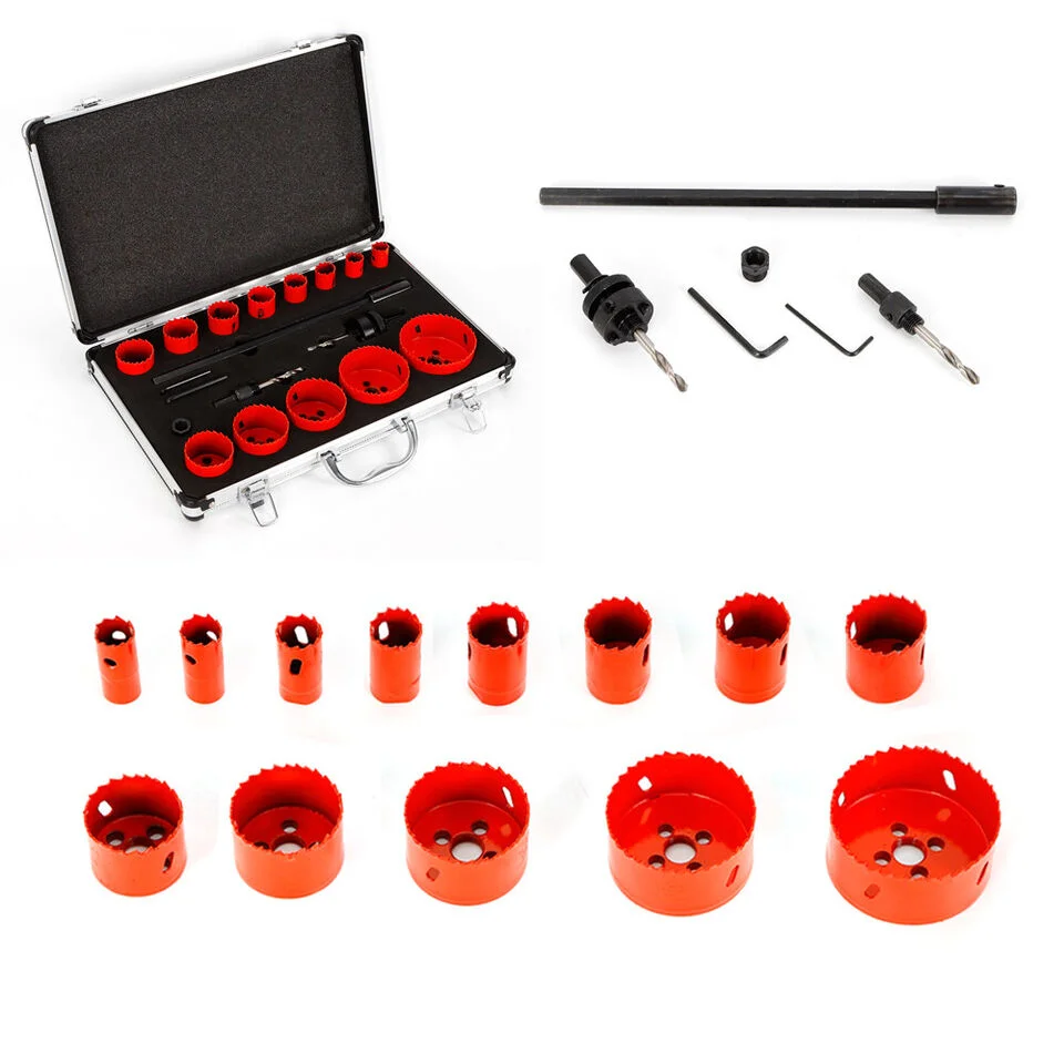 17 Pcs Hole Saw Kit Cutter Metal Wood DIY Tools Hss Bi-metal Hole Saw Blade Crown Saw Core Drilling Bit Hole Saw Drill Bit Kit