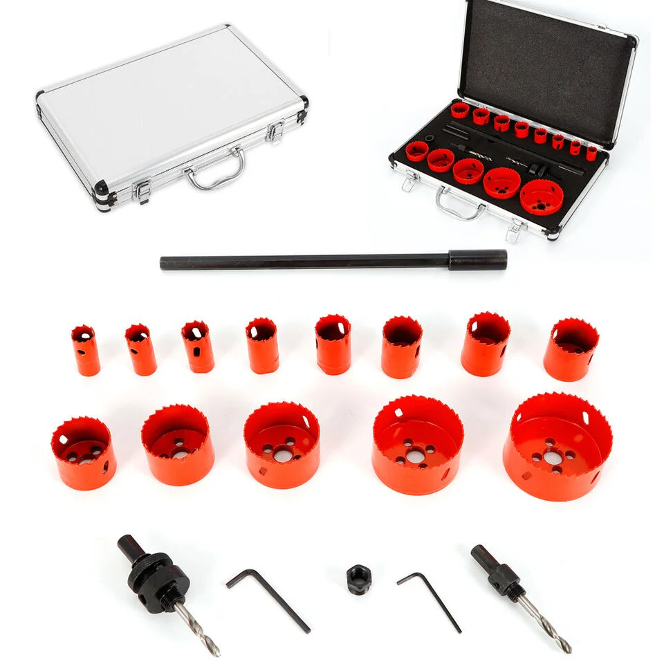 17 Pcs Hole Saw Kit Cutter Metal Wood DIY Tools Hss Bi-metal Hole Saw Blade Crown Saw Core Drilling Bit Hole Saw Drill Bit Kit