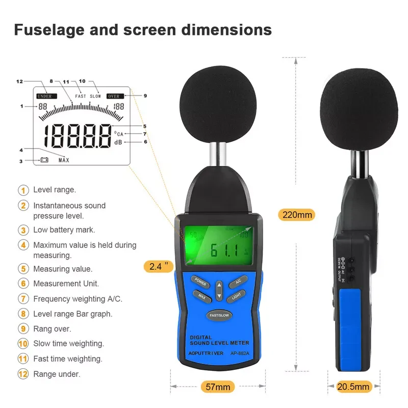 BTMETER BT-822A Sound level meter Decibel Noise level meter 30~130dB Environmental Quality Tester Tool Sensitively adjustable