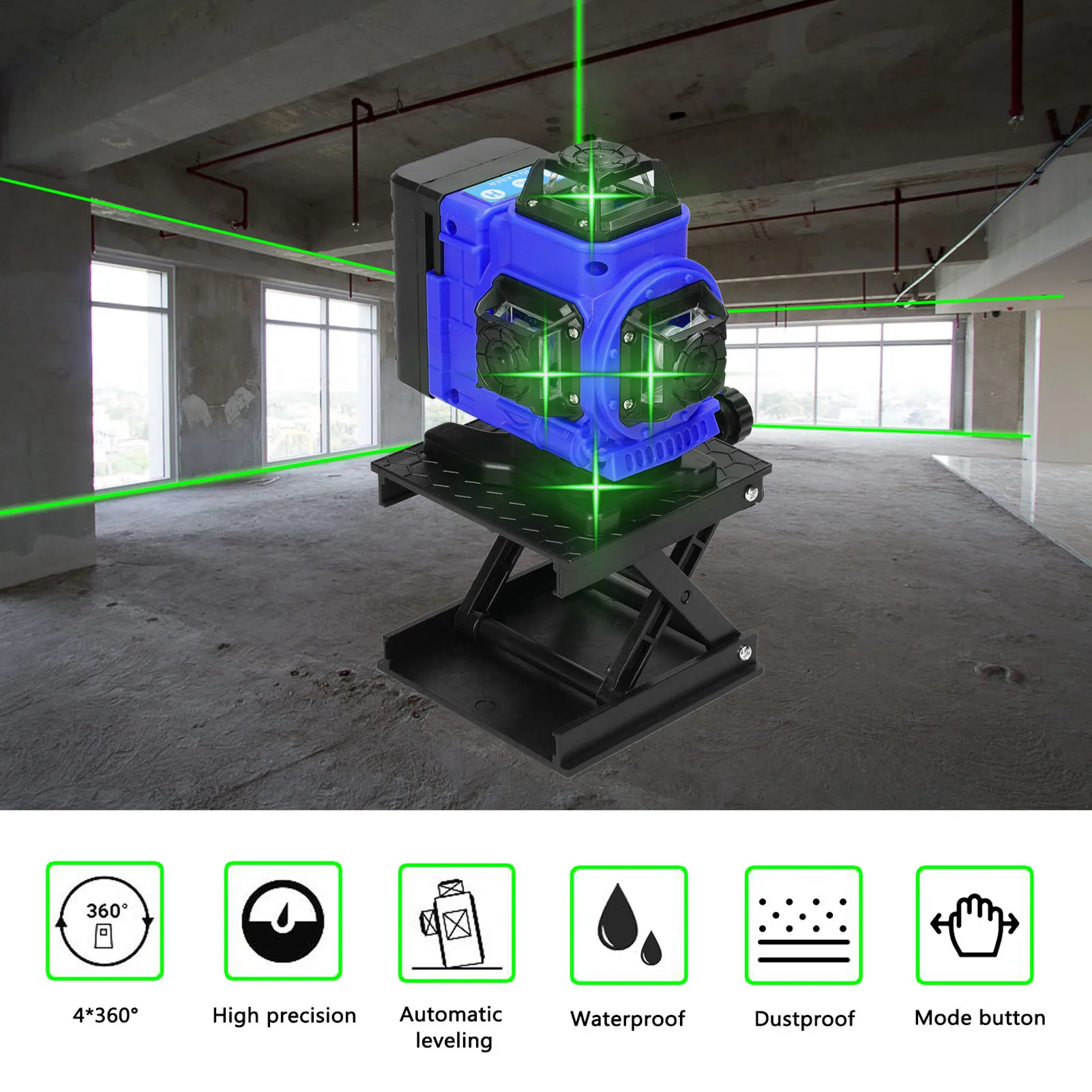 Multifunctional 16 Lines Green Light Laser Level 4D Self-leveling Machine Lithium Battery 360 Leveling Tool Ground Wall Sticker