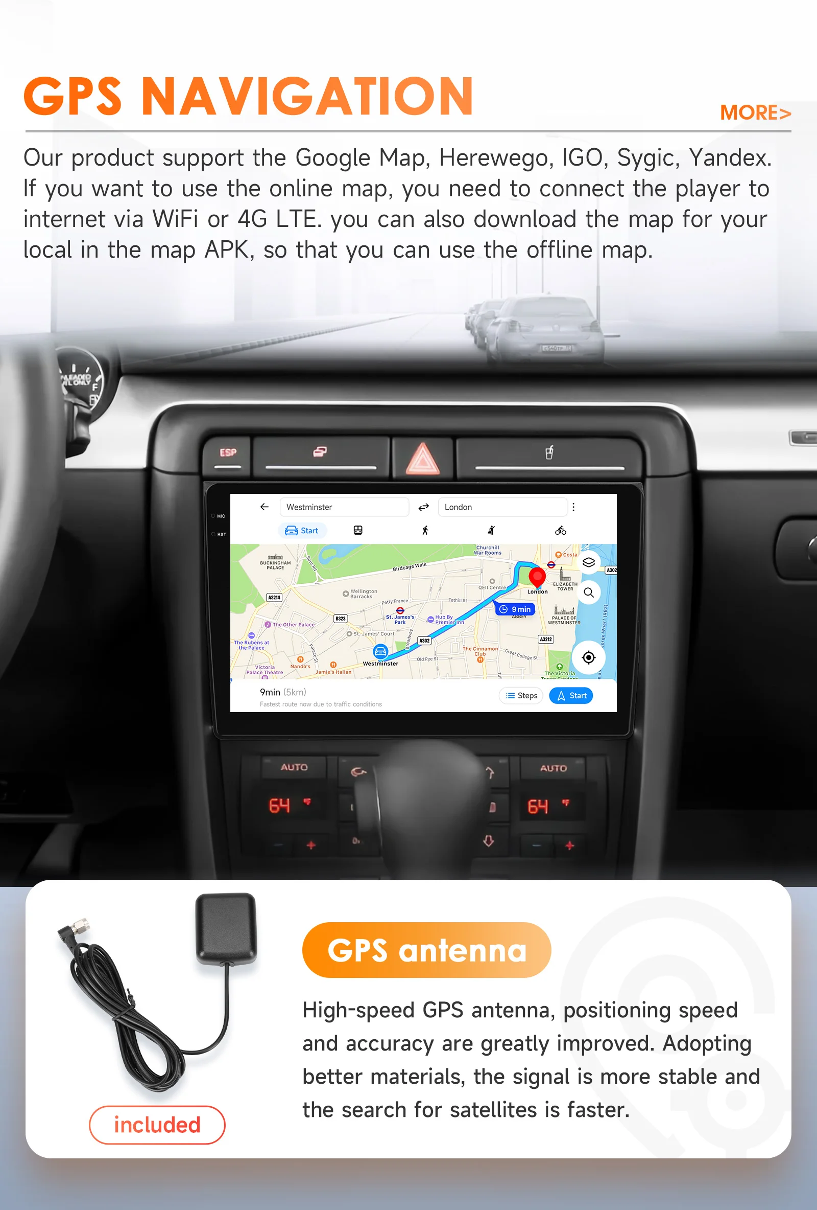Hizpo 2Din 9-inch Android Car Radio for Audi A4 B8 B7 B6 S4 RS4 2000 - 2009 SEAT Exeo BT 4G DSP RDS CarPlay GPS Navigation 360CAM