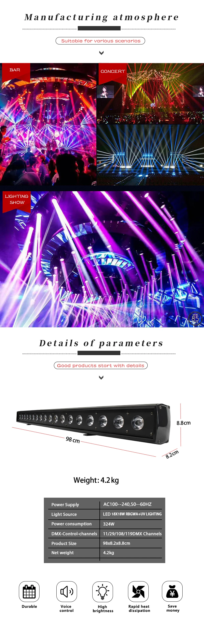 SHEHDS 1/2/4pcs LED 18x18W Wash Wall Floodlight DMX512 Flood Down Lighting for Dj Disco Wedding Christmas Lights Audience