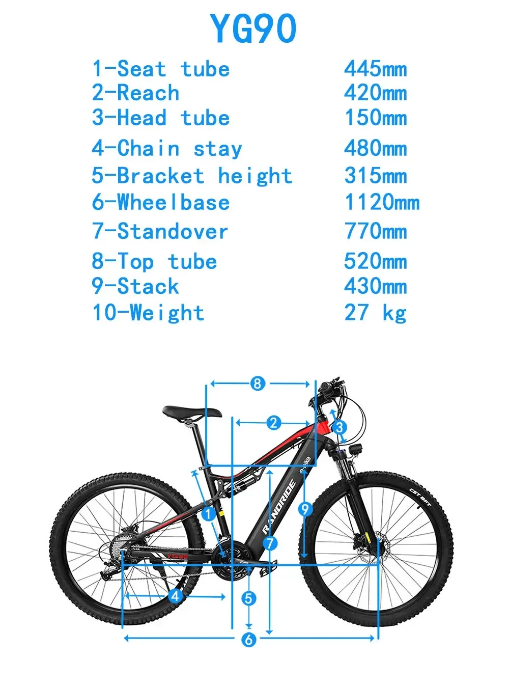 YG90 E-bike 1000W Motor 48V17AH Lithium Battery 27.5 inch All terrain Tire Electric Bicycle Hydraulic Brake Adult Electric Bike
