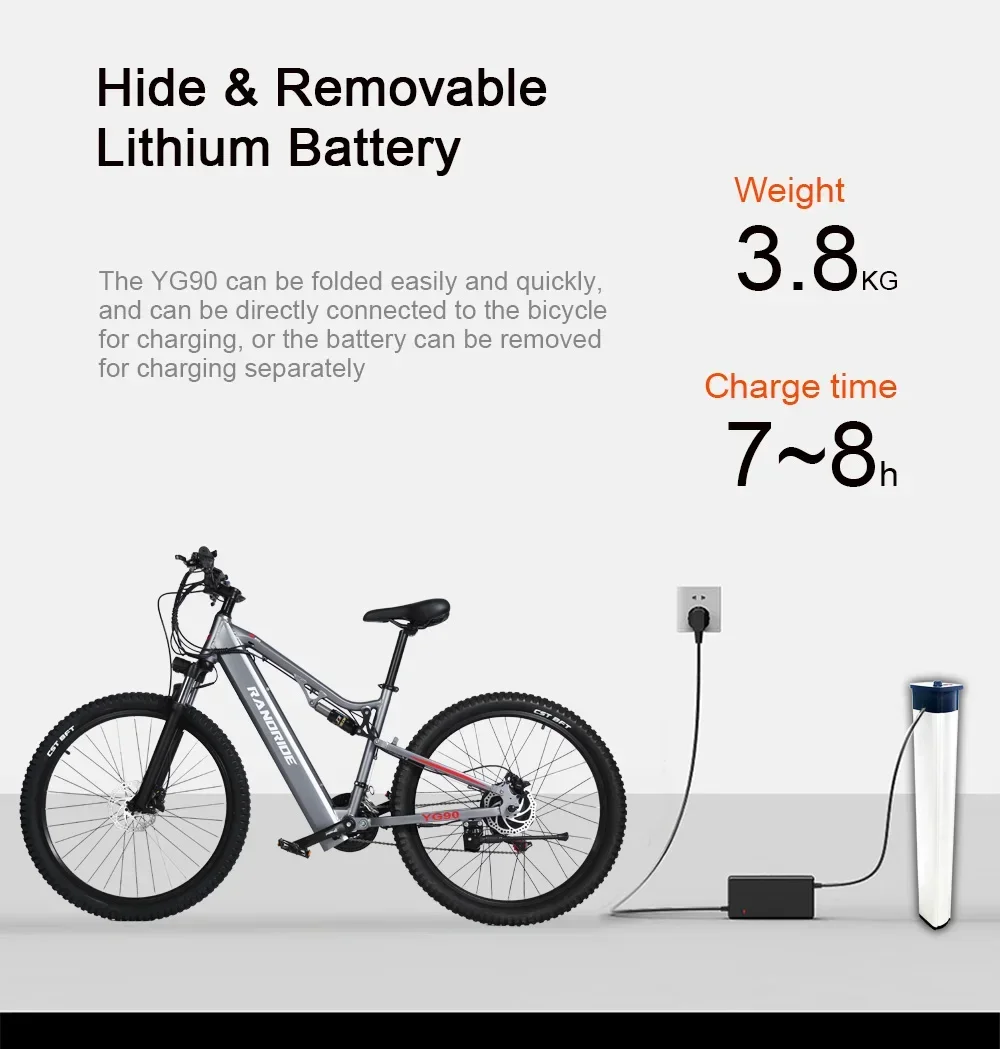 YG90 E-bike 1000W Motor 48V17AH Lithium Battery 27.5 inch All terrain Tire Electric Bicycle Hydraulic Brake Adult Electric Bike