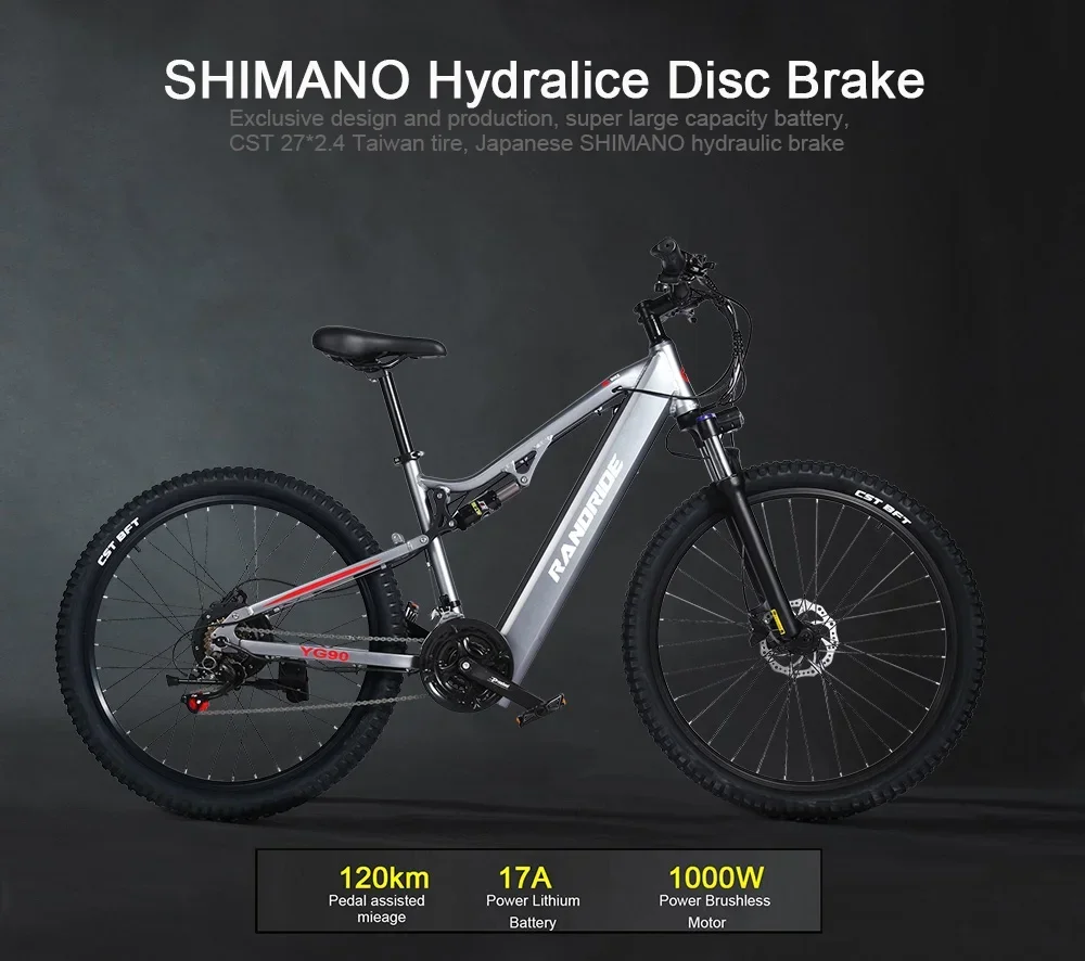 YG90 E-bike 1000W Motor 48V17AH Lithium Battery 27.5 inch All terrain Tire Electric Bicycle Hydraulic Brake Adult Electric Bike