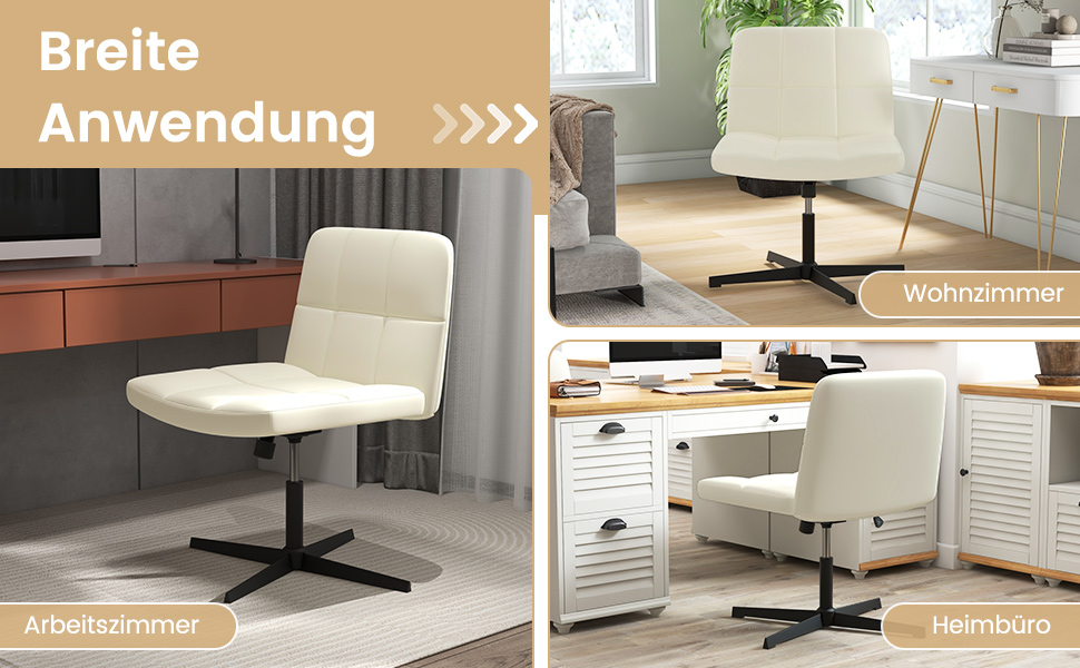 Office chair without armrests, desk chair with wide seat & rocking function, computer chair without wheels, swivel chair
