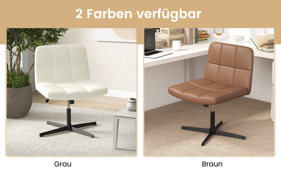 Office chair without armrests, desk chair with wide seat & rocking function, computer chair without wheels, swivel chair