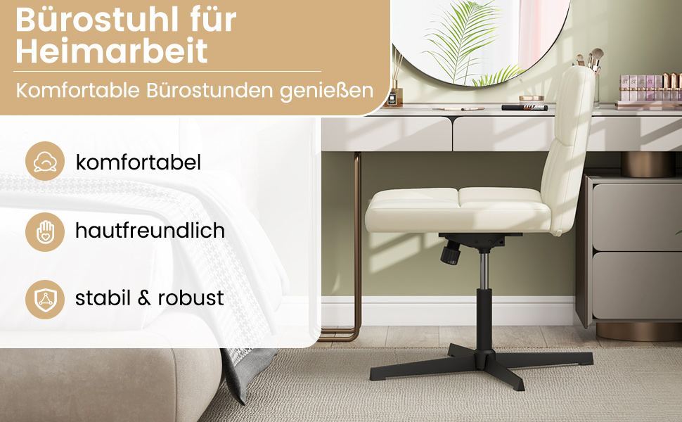Office chair without armrests, desk chair with wide seat & rocking function, computer chair without wheels, swivel chair