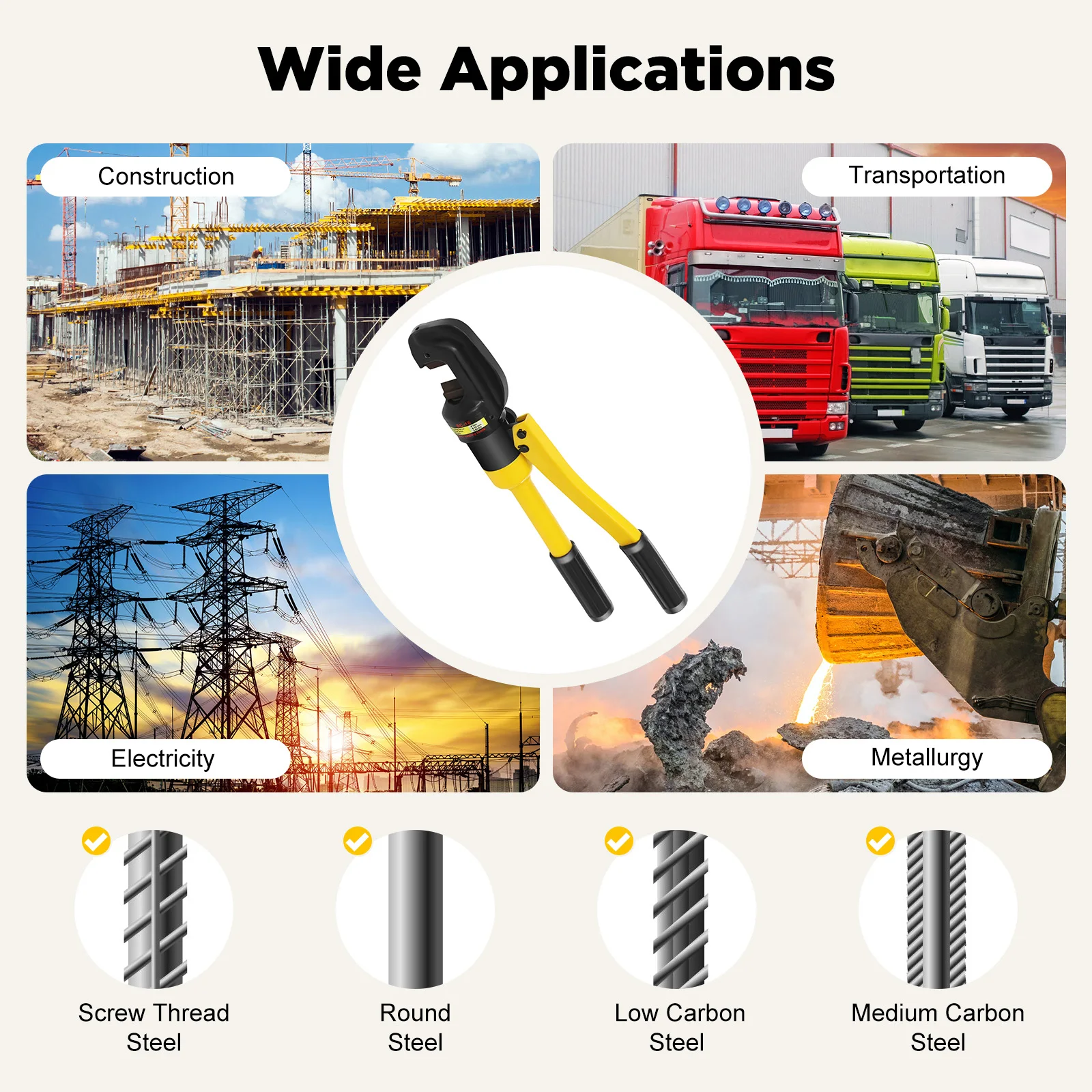 8 Ton Hydraulic Rebar Cutter Hydraulic Clamp Steel Bar Cutting Handheld Cutting Tool 16mm for Metal Chain Steel