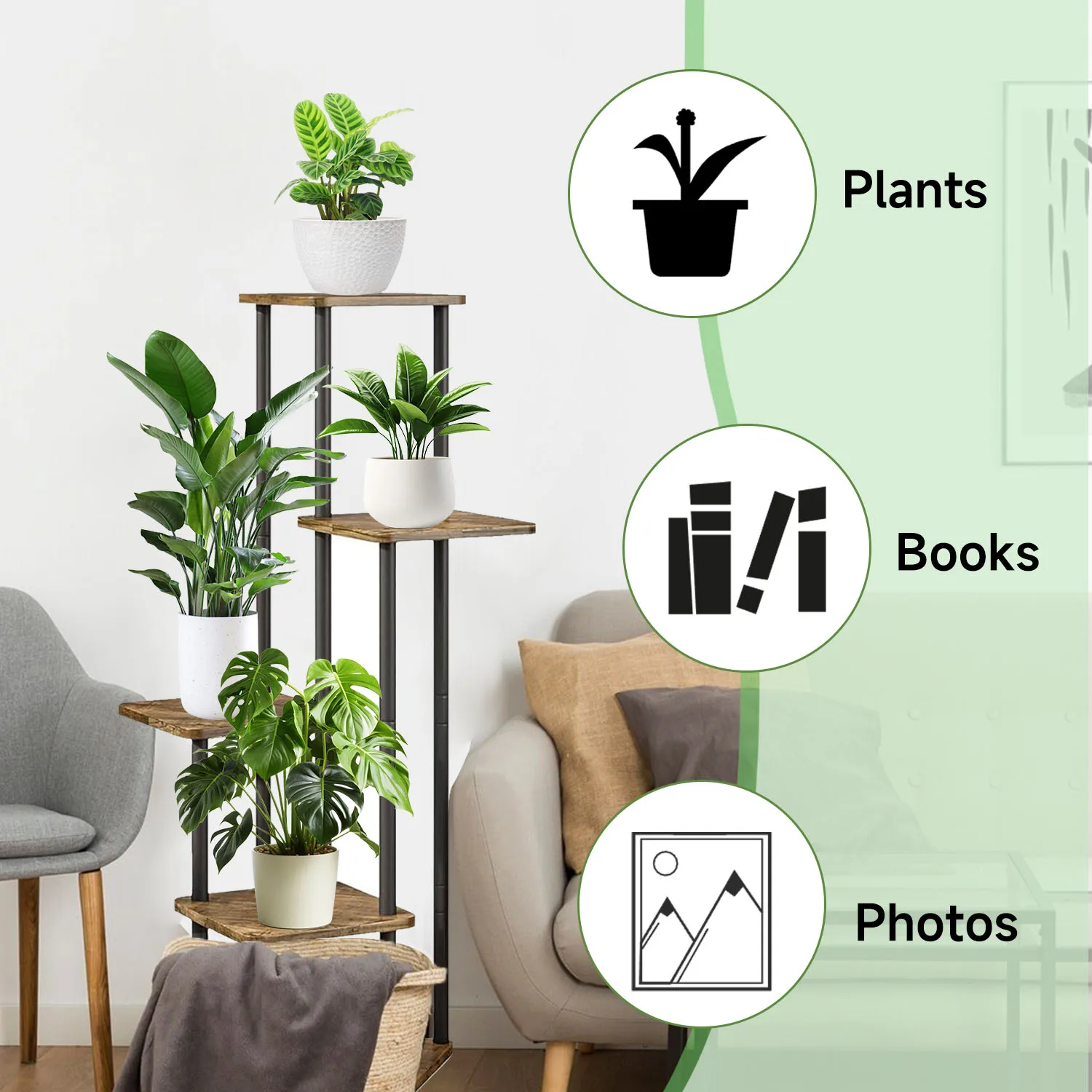 Plant Stand For Flowers Metal wood Storage Shelf 5 Tier Plants Shelf Planter Rack Indoor Display Stand Multiple Flower Pot