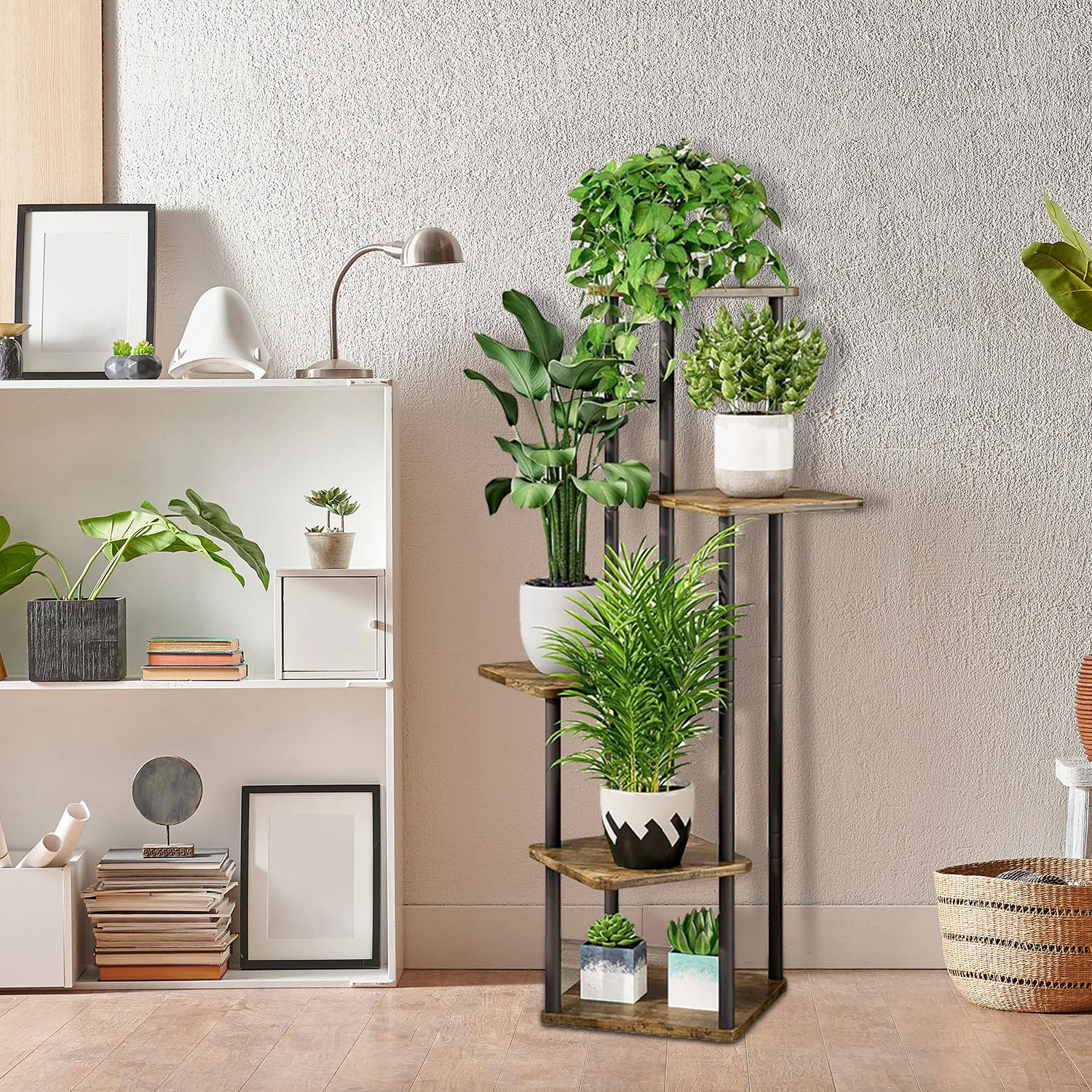 Plant Stand For Flowers Metal wood Storage Shelf 5 Tier Plants Shelf Planter Rack Indoor Display Stand Multiple Flower Pot