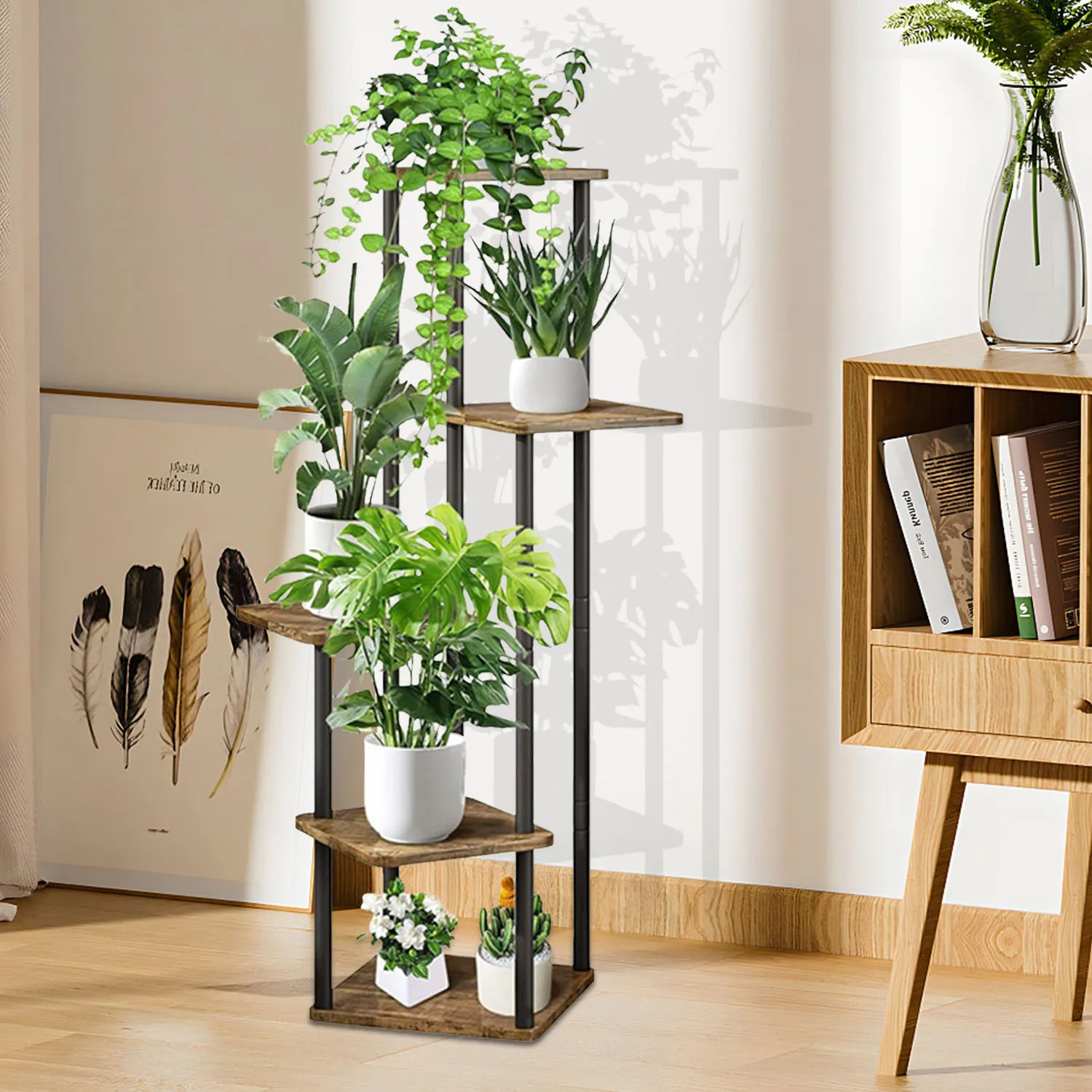 Plant Stand For Flowers Metal wood Storage Shelf 5 Tier Plants Shelf Planter Rack Indoor Display Stand Multiple Flower Pot
