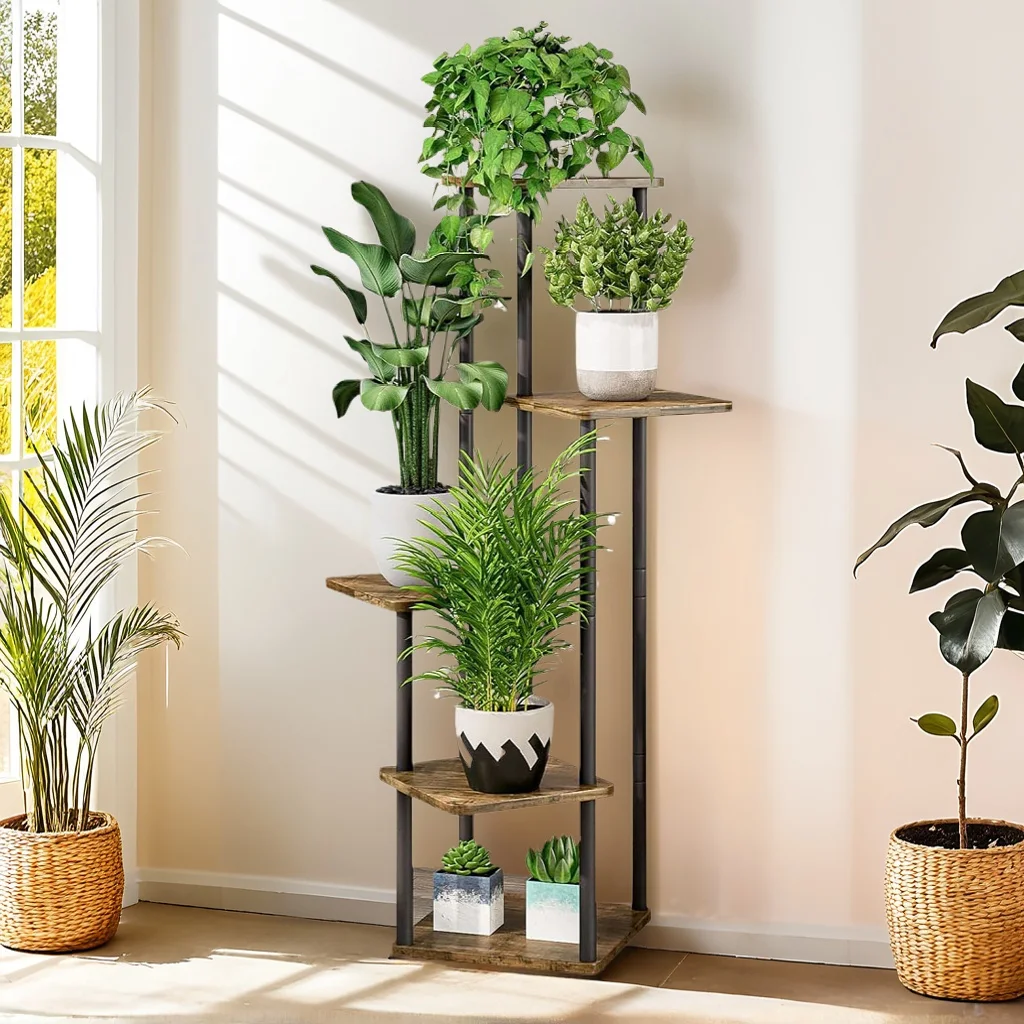 Plant Stand For Flowers Metal wood Storage Shelf 5 Tier Plants Shelf Planter Rack Indoor Display Stand Multiple Flower Pot