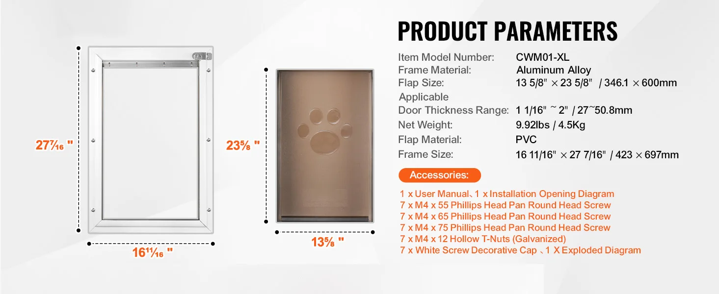 SucceBuy Pet Door Aluminum Frame with Lock and Flap System Weatherproof Doggy Door Easy to Install in Interior or Exterior Doors