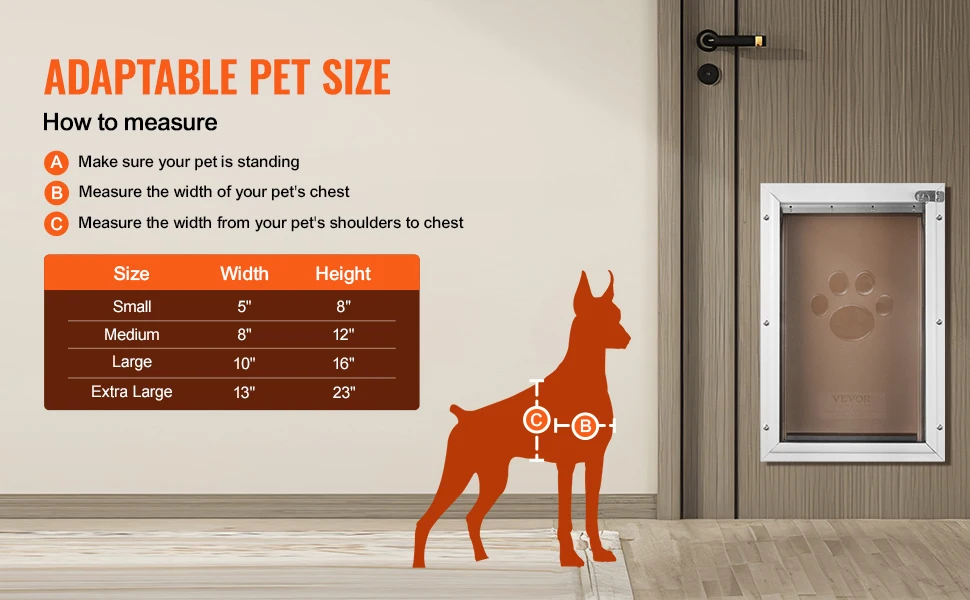 SucceBuy Pet Door Aluminum Frame with Lock and Flap System Weatherproof Doggy Door Easy to Install in Interior or Exterior Doors