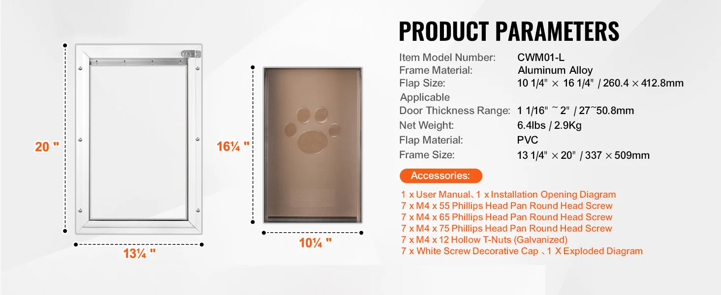 SucceBuy Pet Door Aluminum Frame with Lock and Flap System Weatherproof Doggy Door Easy to Install in Interior or Exterior Doors