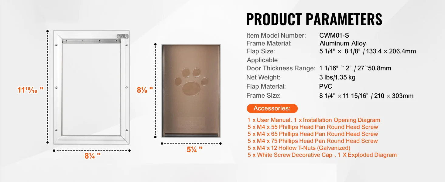 SucceBuy Pet Door Aluminum Frame with Lock and Flap System Weatherproof Doggy Door Easy to Install in Interior or Exterior Doors