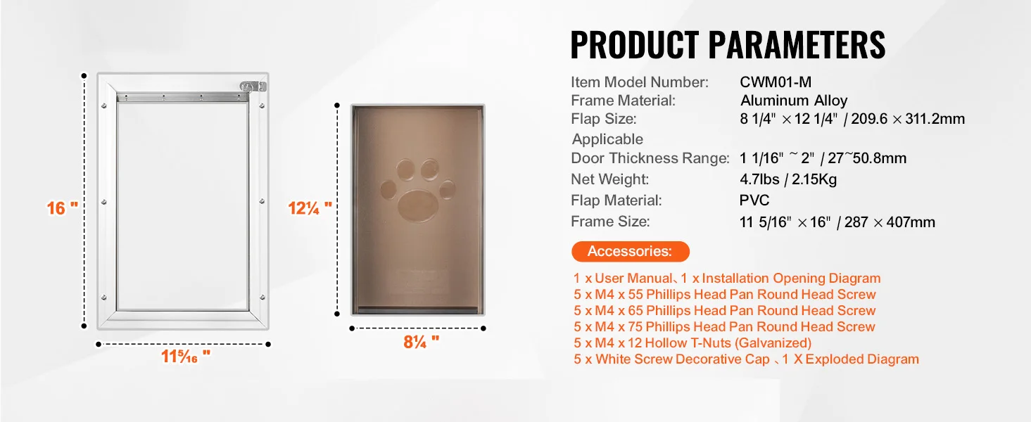 SucceBuy Pet Door Aluminum Frame with Lock and Flap System Weatherproof Doggy Door Easy to Install in Interior or Exterior Doors