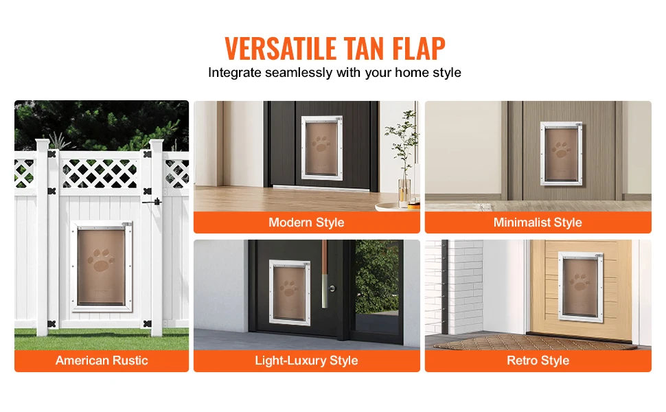 SucceBuy Pet Door Aluminum Frame with Lock and Flap System Weatherproof Doggy Door Easy to Install in Interior or Exterior Doors