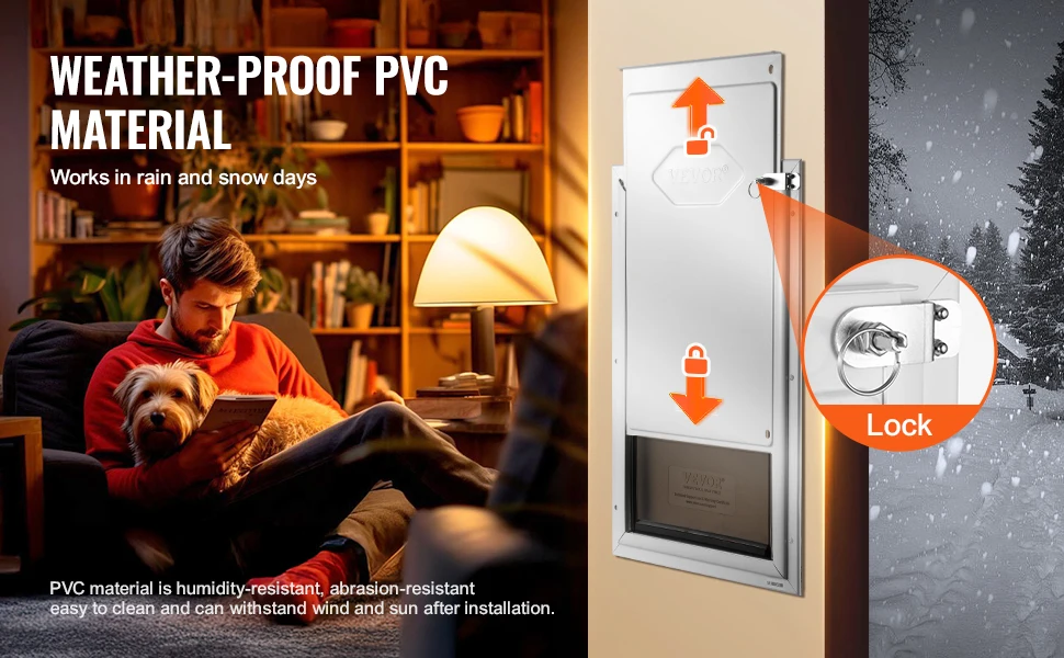 SucceBuy Pet Door Aluminum Frame with Lock and Flap System Weatherproof Doggy Door Easy to Install in Interior or Exterior Doors