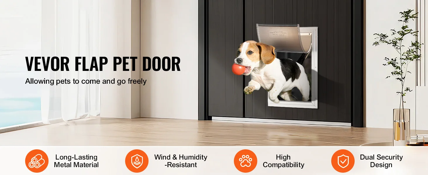 SucceBuy Pet Door Aluminum Frame with Lock and Flap System Weatherproof Doggy Door Easy to Install in Interior or Exterior Doors