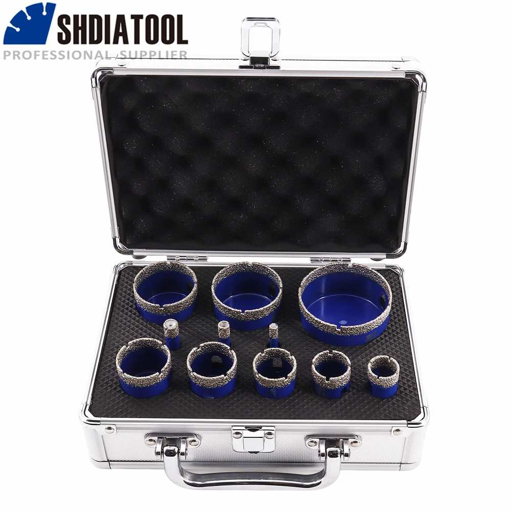 SHDIATOOL 11Pcs Vacumm Brazed Diamond Drilling Bits Kit Dia6-65mm Triangle Shank Drill Core Bit For Marble Ceramic Tile Granite