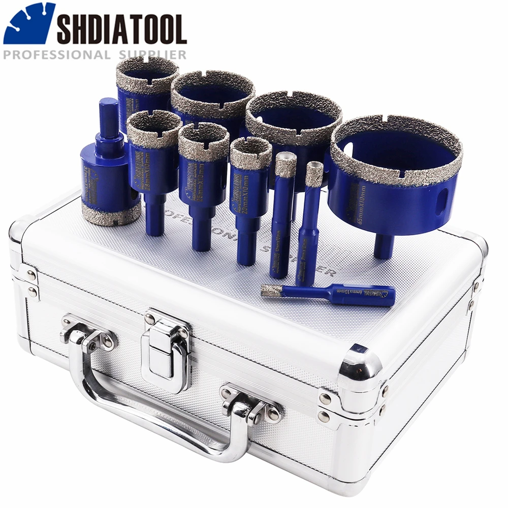 SHDIATOOL 11Pcs Vacumm Brazed Diamond Drilling Bits Kit Dia6-65mm Triangle Shank Drill Core Bit For Marble Ceramic Tile Granite