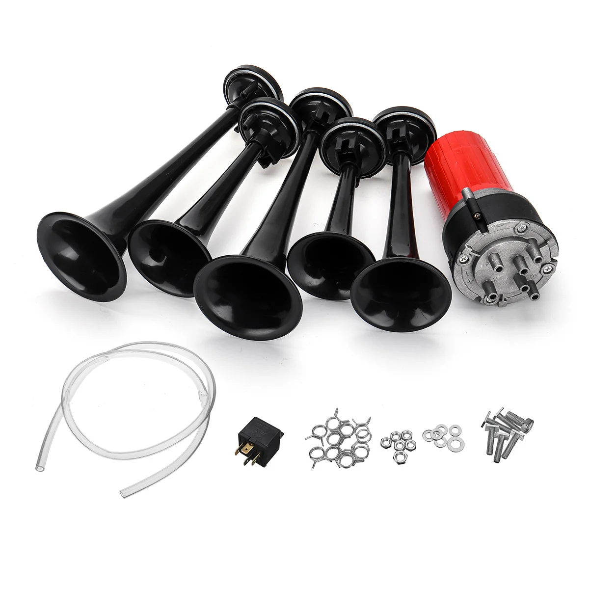 Black 5-Trumpet Air Horn Compressor Universal 12V 125dB DIXIE Musical Air Horn Dukes of Hazzard General-Lee Car Truck Boat