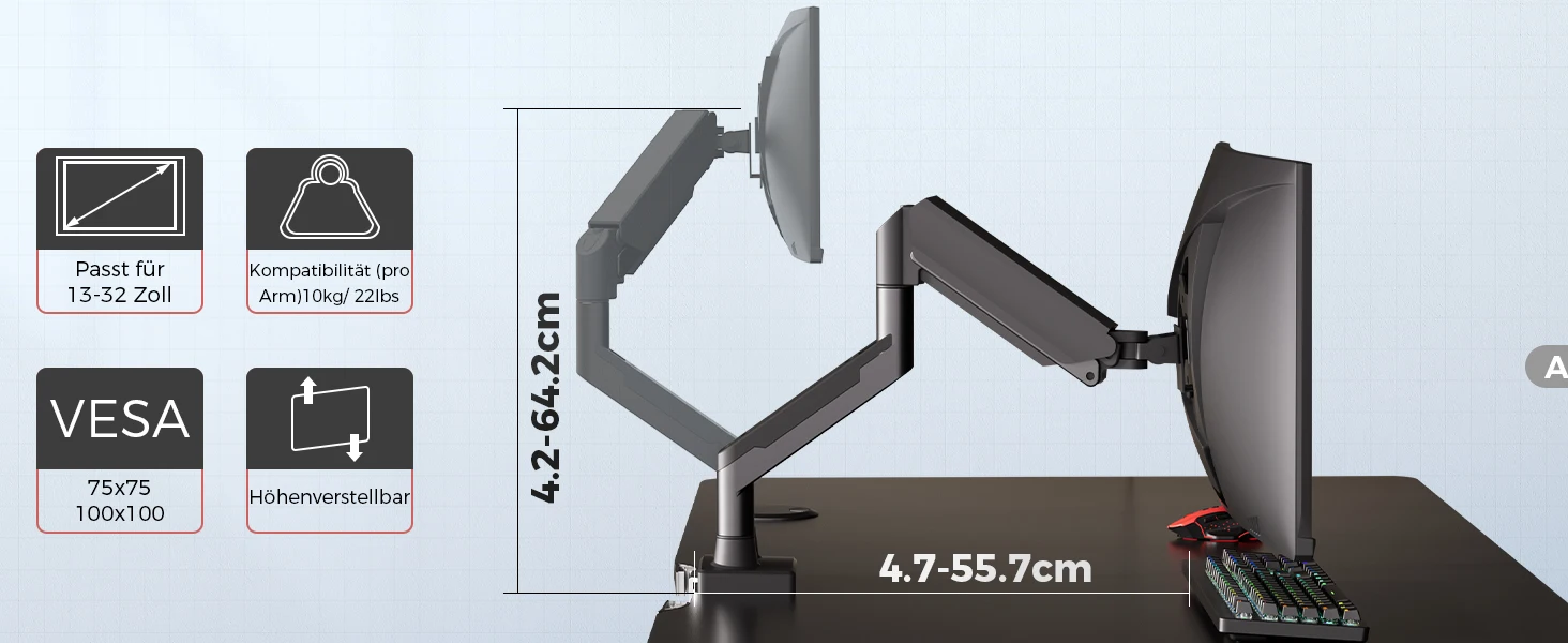 GTPLAYER Monitor Mount Mount Monitor Arm Monitor Holder For 13 To 32 Inch Screens Single Monitor Arm Stand Holds 2 ~ 10 kg