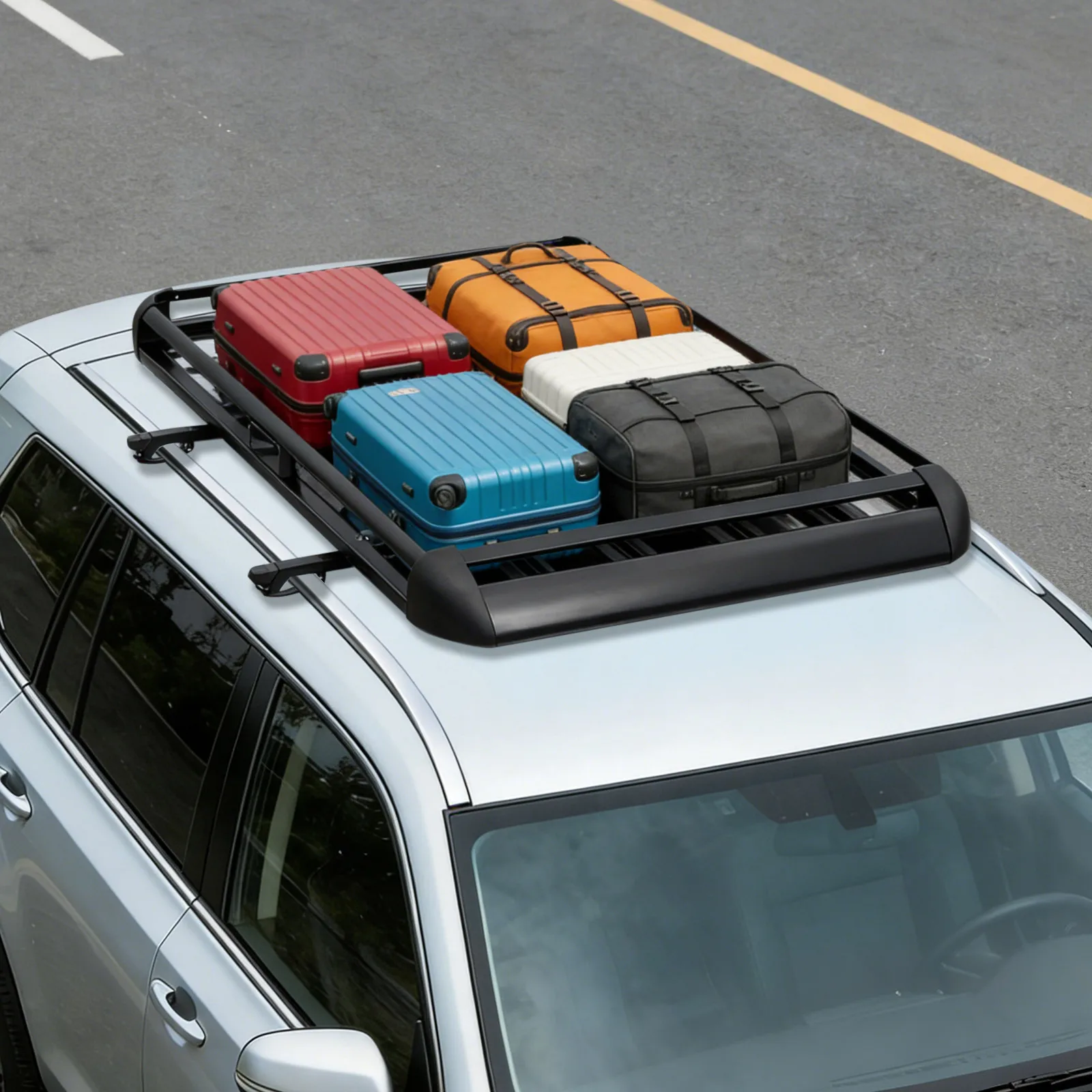 140x100cm/160×100cm Universal Aluminum Car Roof Rack Cargo Basket Tray Luggage Carrier Black Load 150kg for SUV w/Built-in Racks