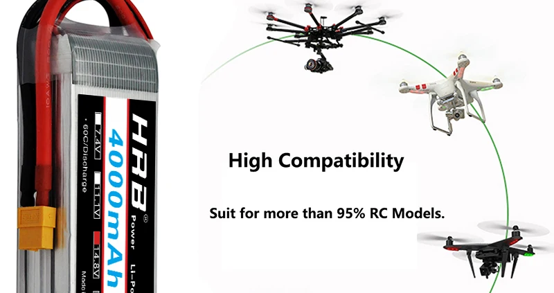 HRB 14.8V 4000mah Lipo Battery 4S XT60 T Deans XT90 EC5 For Hexacopter Quadcopter FPV Airplanes Car Racing Boat RC Parts 60C
