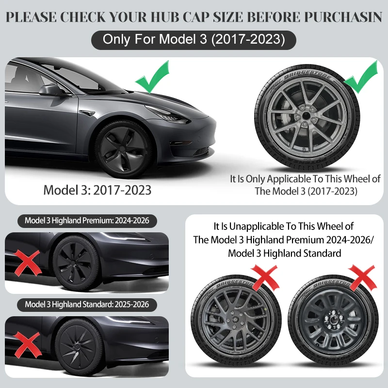 Hubcap Replacement for Tesla Model 3 (2017-2023) – 18 Inch Knife Style Full Rim Wheel Cover Caps (Set of 4 Wheel Covers)