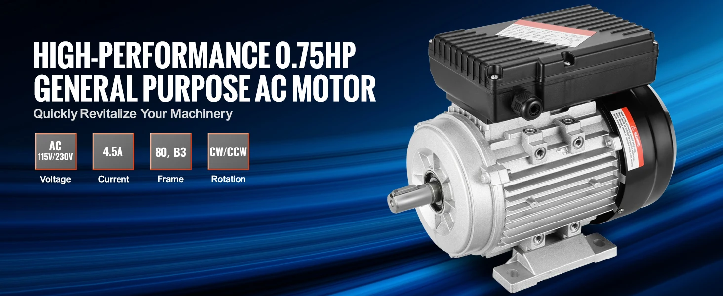 SucceBuy 0.55KW Electric Motor AC Air Compressor Motor Single Phase 19mm Keyed Shaft CW/CCW Rotation for Agricultural Machinery